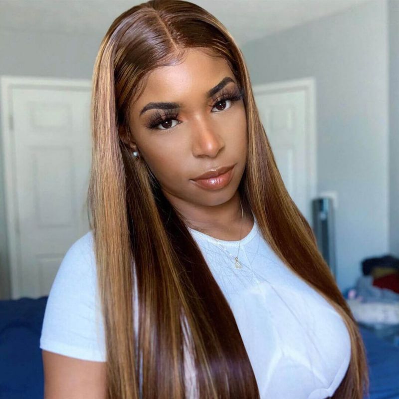 brown straight lace front wig