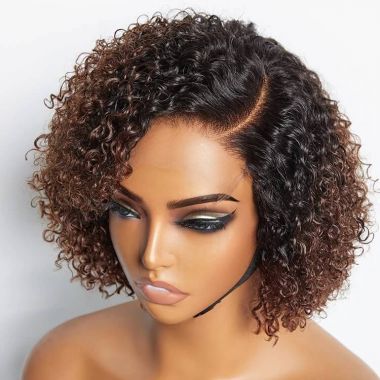 Ombre Fluffy Kinky Curly 5x5 Closure Undetectable Lace Wig