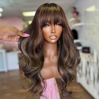 Highlights Colorful Wig Body Wave Lace Front Wig with Bangs