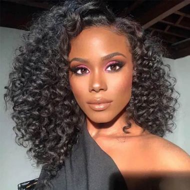 Glueless Bouncy Curly Human Hair 5x5 Closure Lace Wig High Density