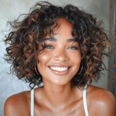 Short Curly Glueless Bob Wigs Layered Cut Highlights Lace Front Wig Human Hair 