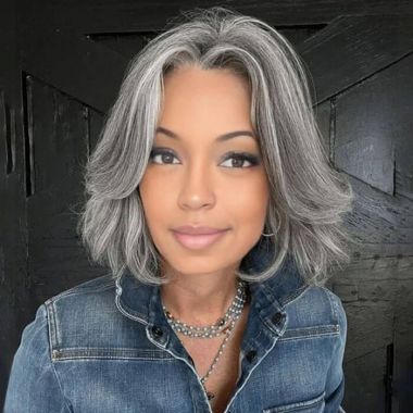 Glueless Salt And Pepper Layered Cut Straight Bob Wig Human Hair