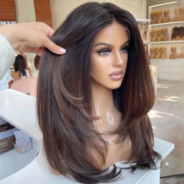 Glueless Ombre Layered Cut Straight Human Hair Closure Lace Wigs