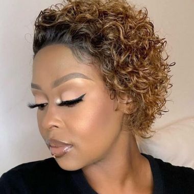 Pixie Cut Glueless Wigs Short Curly Ombre Lace Front Human Hair Wigs