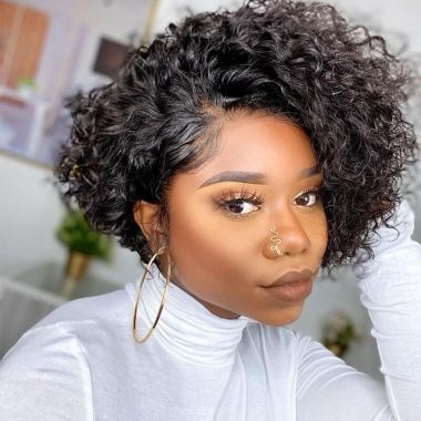 Water Wave Short Bob Wig Bouncy Curly Lace Front Wigs 