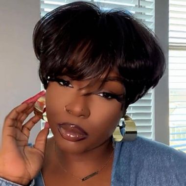 Natural Black Pixie Cut Wig with Bangs Lace Front Wig Human Hair