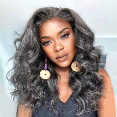 Salt and Pepper Wavy Lace Front Wig 100% Human Hair