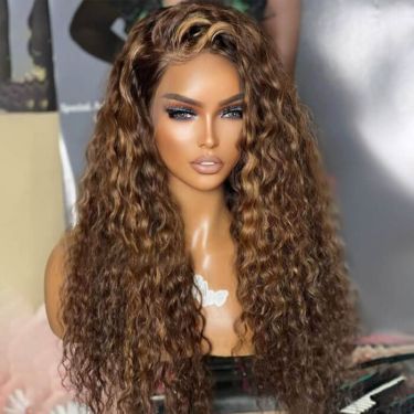 IDefinewigs Highlight Brown Curly Lace Front Glueless Human Hair Wigs