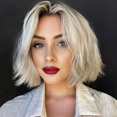 Glueless Messy Bob Wig Human Hair Lace Front Wig with Dark Root