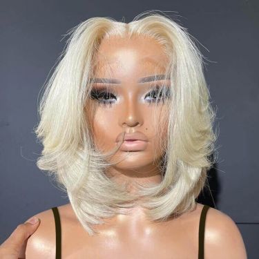 Glueless Layered Cut Straight Bob Wigs Human Hair Lace Front Wig