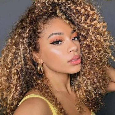 Highlights Honey Blonde Curly Lace Front Wig Human Hair