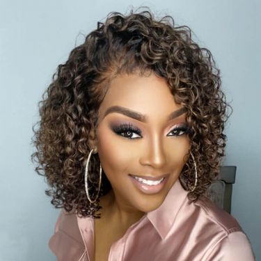 Glueless Highlights Curly Bob Wigs Lace Front Wig Human Hair