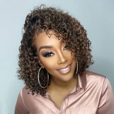 Glueless Highlights Curly Bob Wigs Lace Front Wig Human Hair