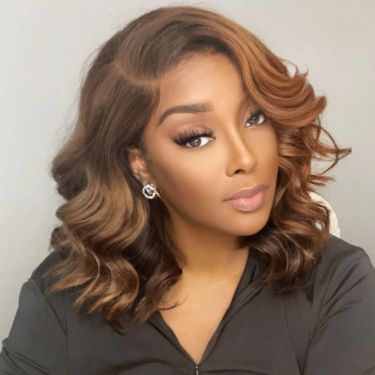 Glueless Wavy Auburn Ombre Deep Layered Bob Wigs Human Hair Wigs For Black Women