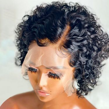  Glueless Short Pixie Cut Curly Bob Wigs Human Hair Lace Front Wig