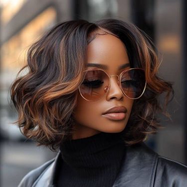 Highlight Wavy Short Bob with Ginger Tint Styles for Black Women Human Hair Wigs